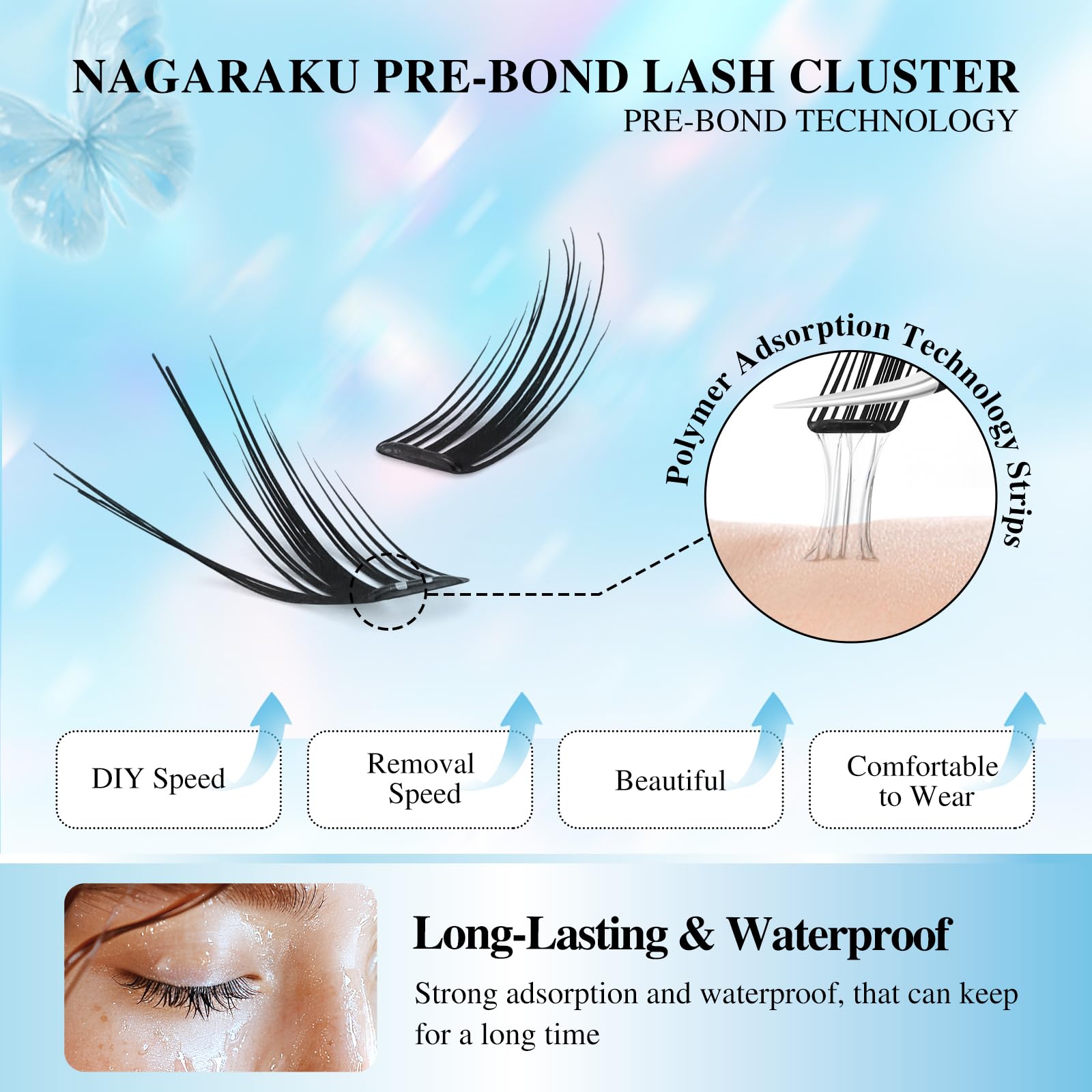 NAGARAKU Ciglia Autoadesive A Pressione con Pinzette 72 Fans Monopezzo Sottili Senza Colla Né Remover Pre-Glue Riutilizzabili Dall'aspetto Volo Obliquo Eyelash con Effetto Eyeliner (C Curl Cool Fox)