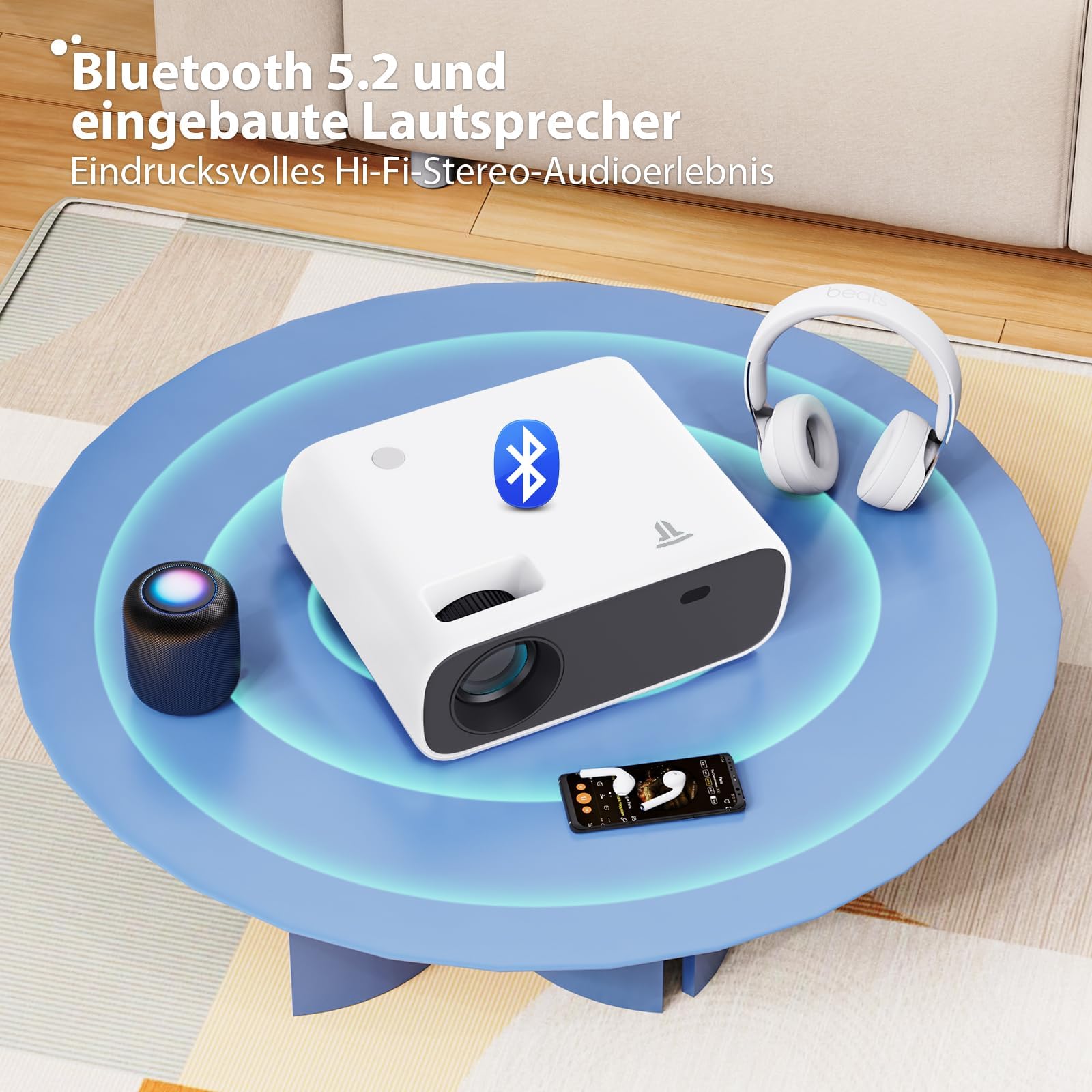 2025 Neues Hochleistungsbeamer, unterstützt Switch und PS5 ohne Verzögerung, Beamer mit WiFi und Bluetooth, 20000 Lumen 4K-Unterstützung, Full HD 1080P Auflösung, （Hochhelligkeitsversion）