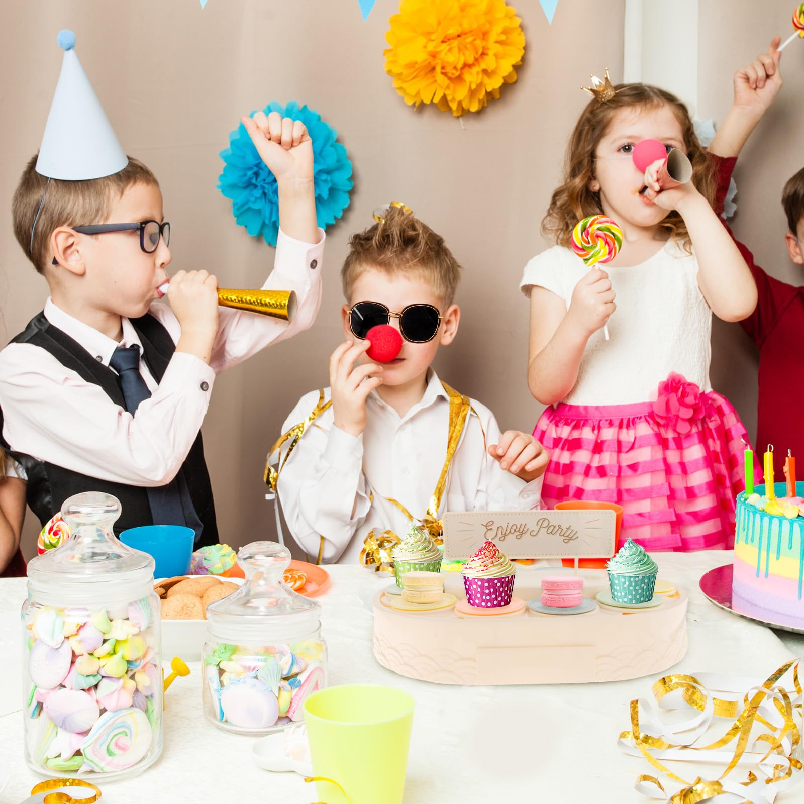 Bothyi Automatic Rotating Plates Carousel Cupcake Holder Swing Tray Turntable Cupcake Display Stand for Bakery Banquet Event Wedding, with Music