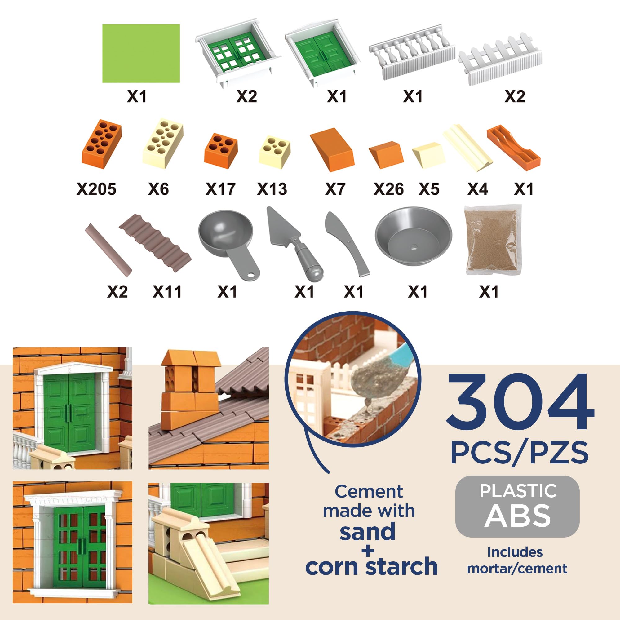 Buroku - Brick House Building Set, Orange, Green, White - Image 3
