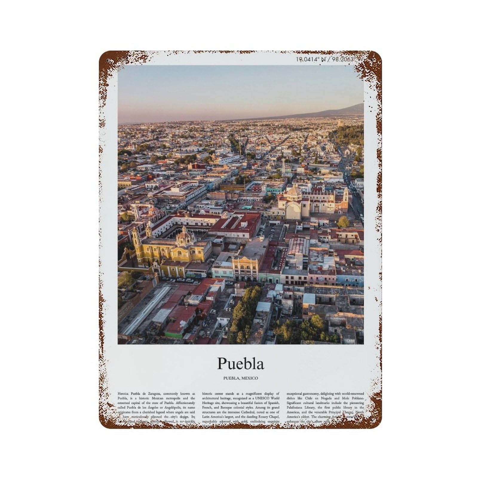 xiaoxiaoshen Heroica Puebla De Zaragoza Puebla, Mexico City Scenery Wall Decor Art Metal Tin Poster Modern Home Decor Art Home Bar Shop Decorations Vintage Sign 40x30cm