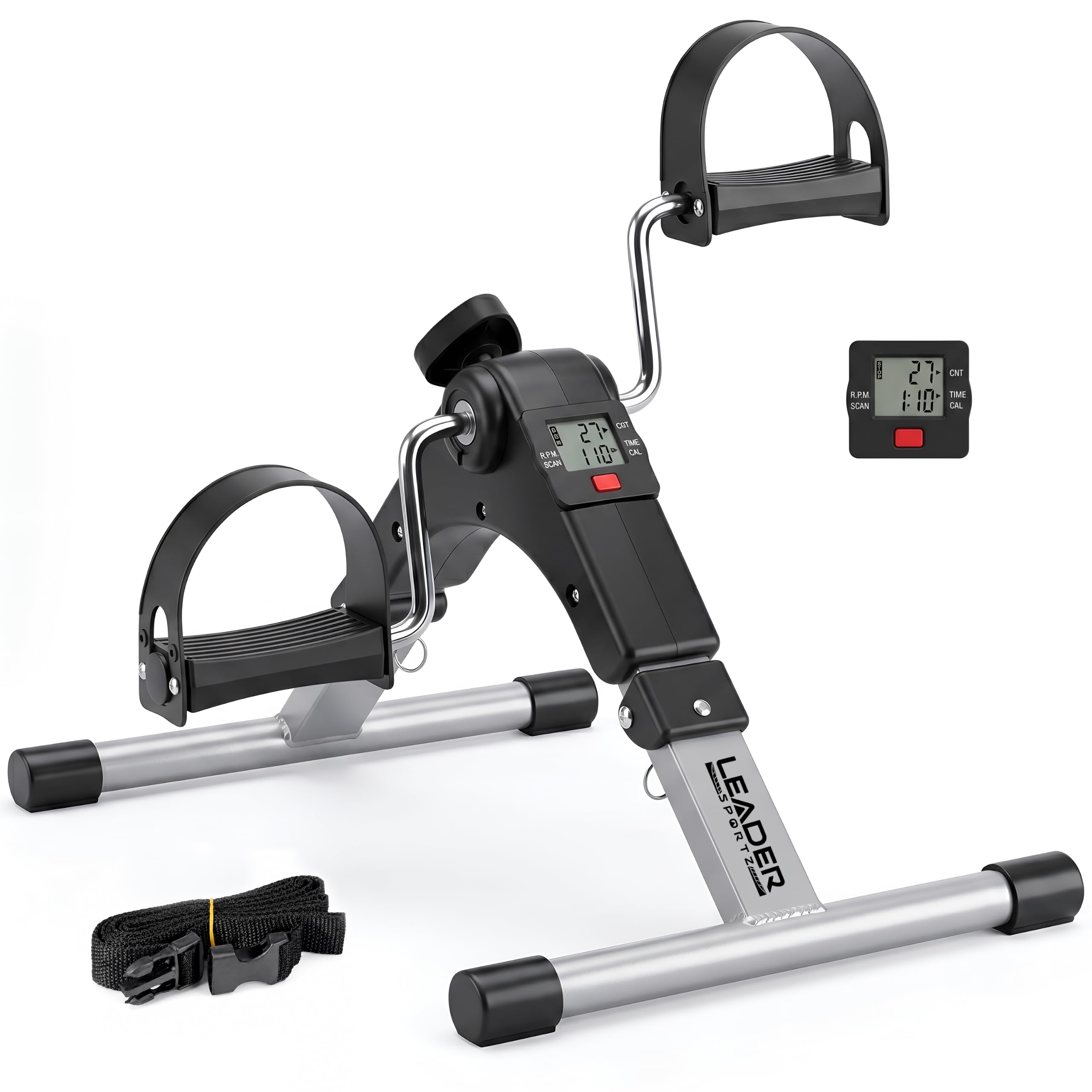 Leader Sportz Mini Cycle Pedal Exerciser for Home Physiotherapy | Foldable Under Desk Exercise Bike for Arm & Leg Workout | Adjustable Resistance Foot with LCD Display for Seniors & Adults - Black-image-18
