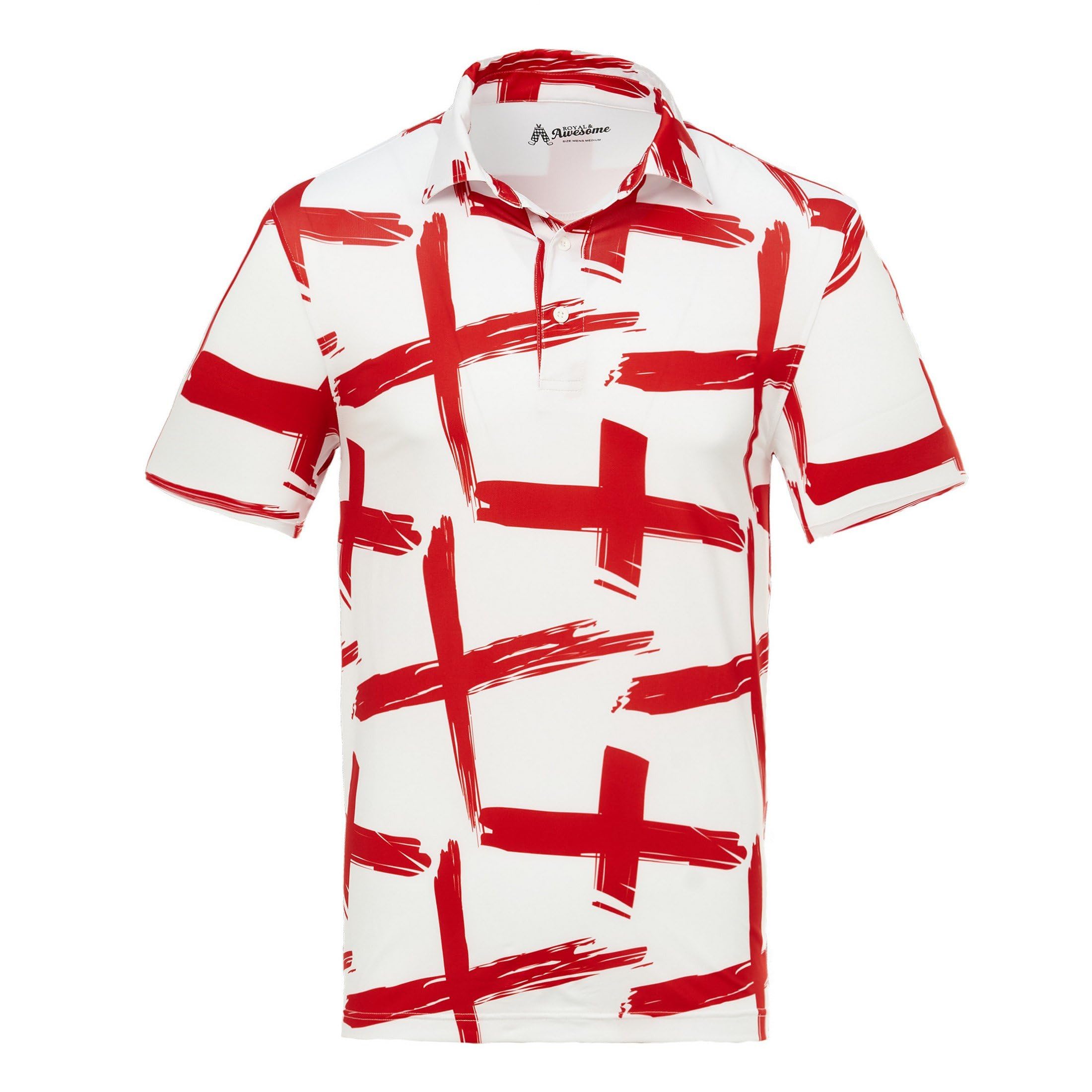 Royal & Awesome Funny Mens St Georges Cross Golf Polo Shirt, Crazy Colourful English Flag Golf Top for Men, Stretch Fit, XXX-Large