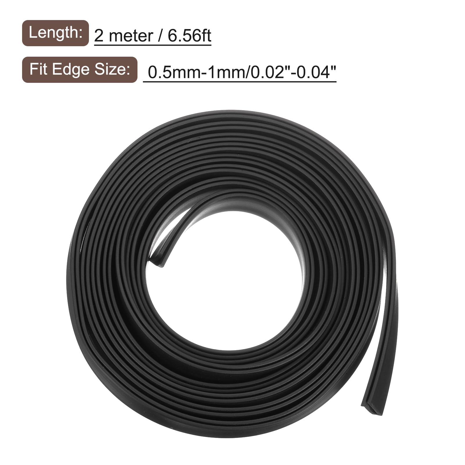 QUARKZMAN Profil ochronny, gumowy pasek uszczelniający o długości 6,6 stopy płaski ochraniacz krawędzi pasuje do krawędzi 0,5-1 mm, (5/32" W x 43/64" A) czarny