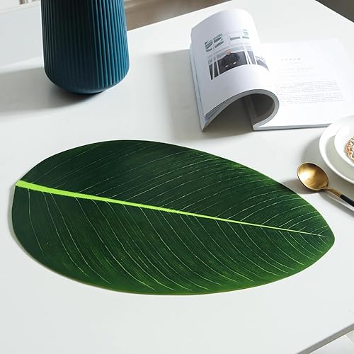 Miniatura 6 de 4 piezas de hojas de simulación de hojas de comida occidental, decoración de escritorio, protector de mesa, hojas de plátano, tapete de mesa de hoja