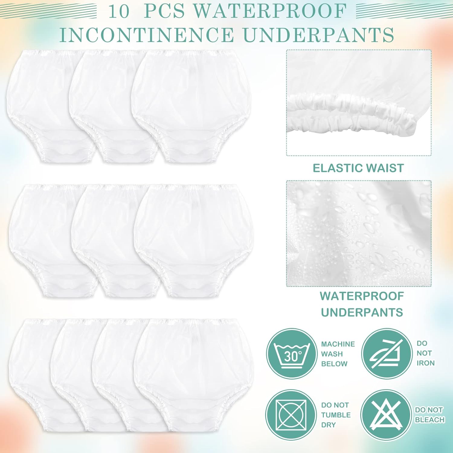 Weewooday 10 Pcs Adult Plastic Pants, Medium, White, Waterproof Incontinence Underpants, EVA Pull on Cover Pants, Leak Proof, Washable Incontinence Pants for Men and Women - Image 3
