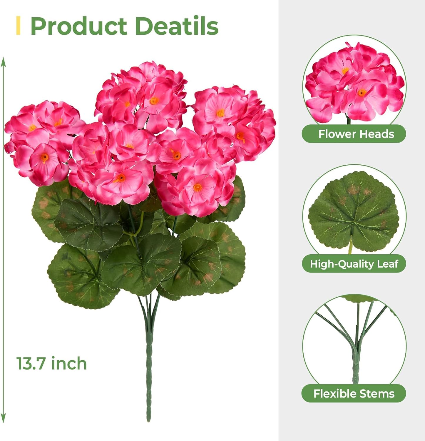 Artificial Flowers for Outdoors Faux Geraniums Plants UV Resistant Outside Fake Silk Flowers Bulk Plastic Greenery for Home Porch Planter Patio Table Centerpieces Decor, 6 Bundles (Rose Red) - Image 2
