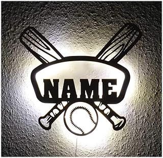 Baseball Themed Boys Men Kids Gifts I Unique Decor Night LED Room Light Personalized with Your Name for Team Coach
