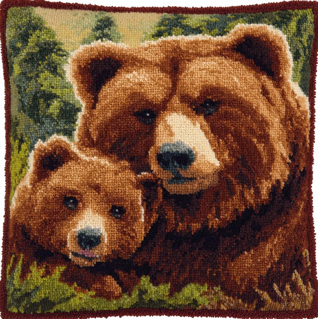AxiangziK Latch Hook Pillow Kit,Brown Bear Mother and cub