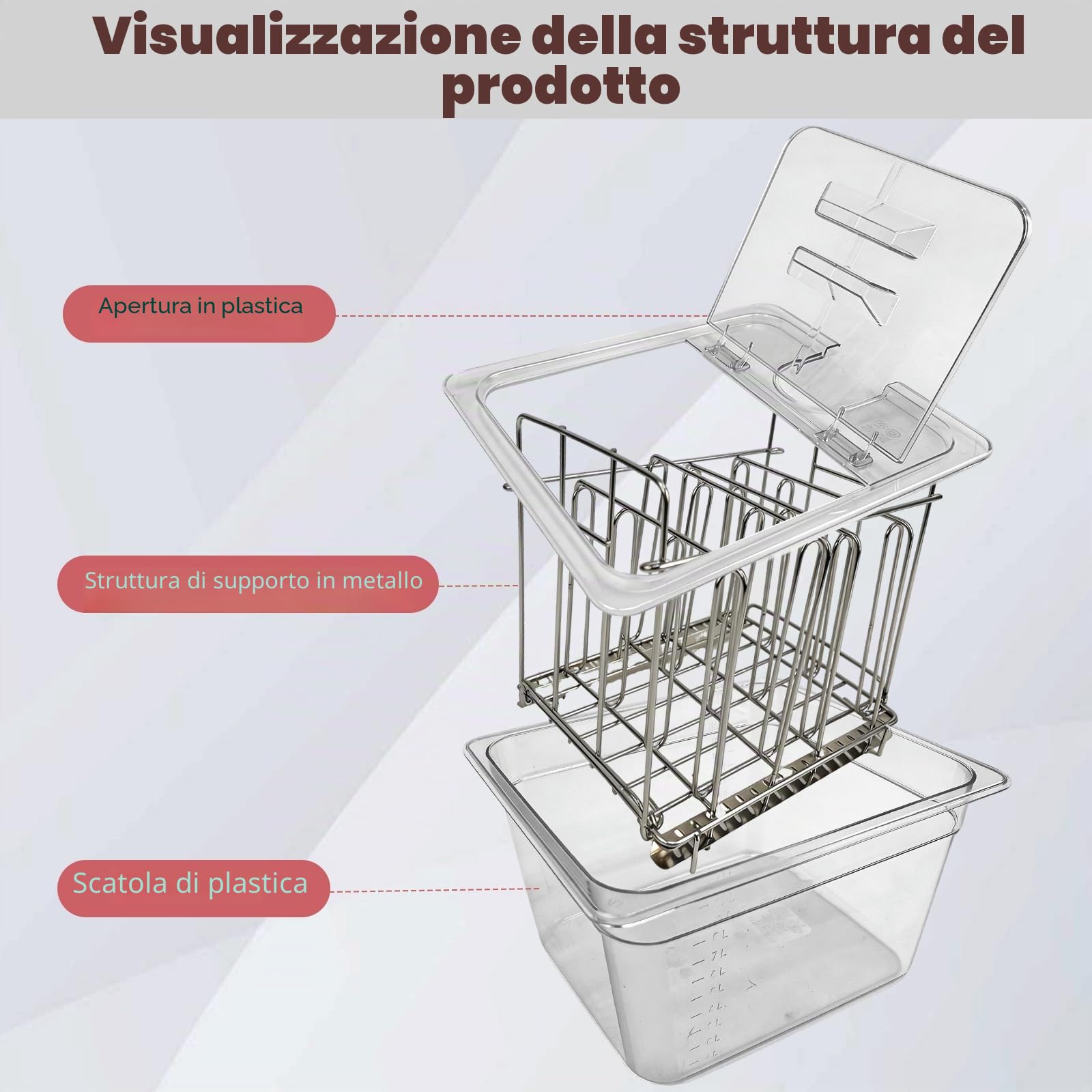 Contenitore Sous Vide, 11L con Coperchio Ribaltabile Aggiornato e Griglia in Acciaio Inox 32,5×26,5×20 cm Contenitore Trasparente BPA Free per Carne Pesce e Cucina Sottovuoto