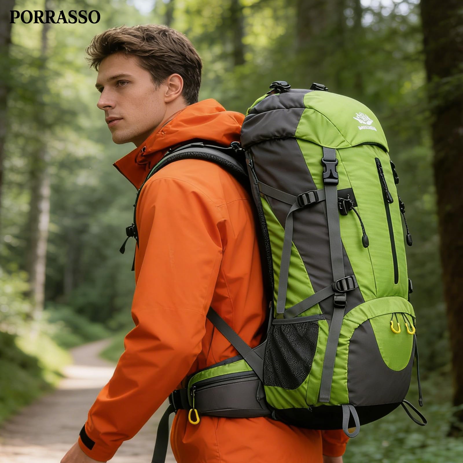 50L Zaino da Trekking Zaino Impermeabile Zaini con Copertura per la Pioggia Donna Uomo Backpack per Escursionismo Campeggio Arrampicata Viaggio Verde