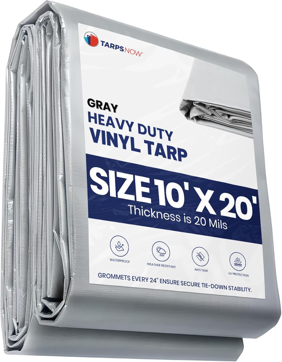 Tarps Now Heavy Duty Vinyl Tarp with Grommets, (6' x 8') - Vinyl Tarps Heavy Duty Waterproof Tarpaulin for Canopy, Pool Cover, Truck Cover, Camping Roof, Indoor Outdoor - Gray, 18 oz, 20 Mil