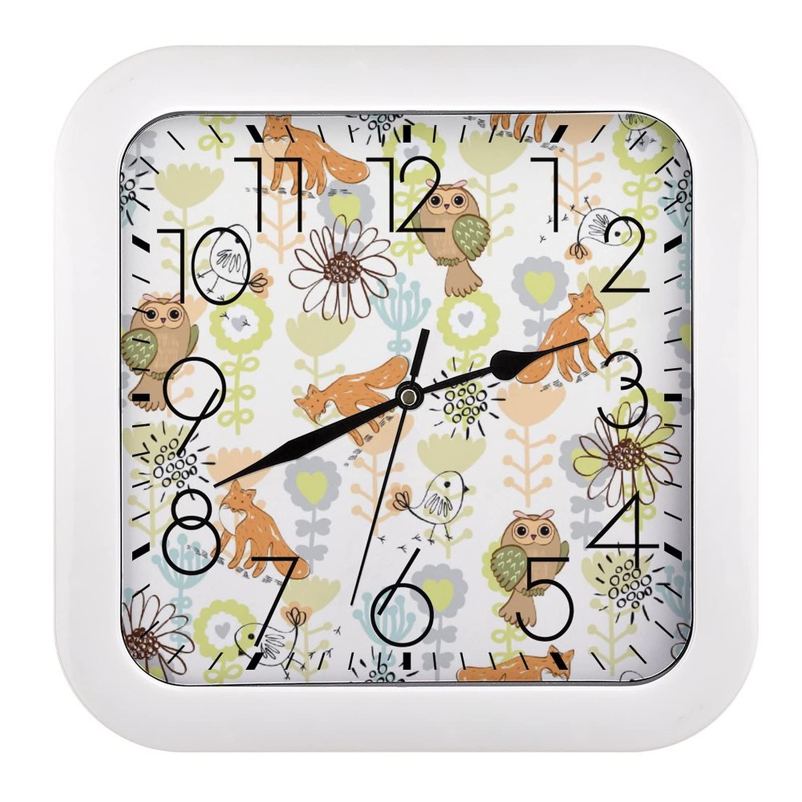 Pendule murale silencieuse renard blanc au design moderne épuré