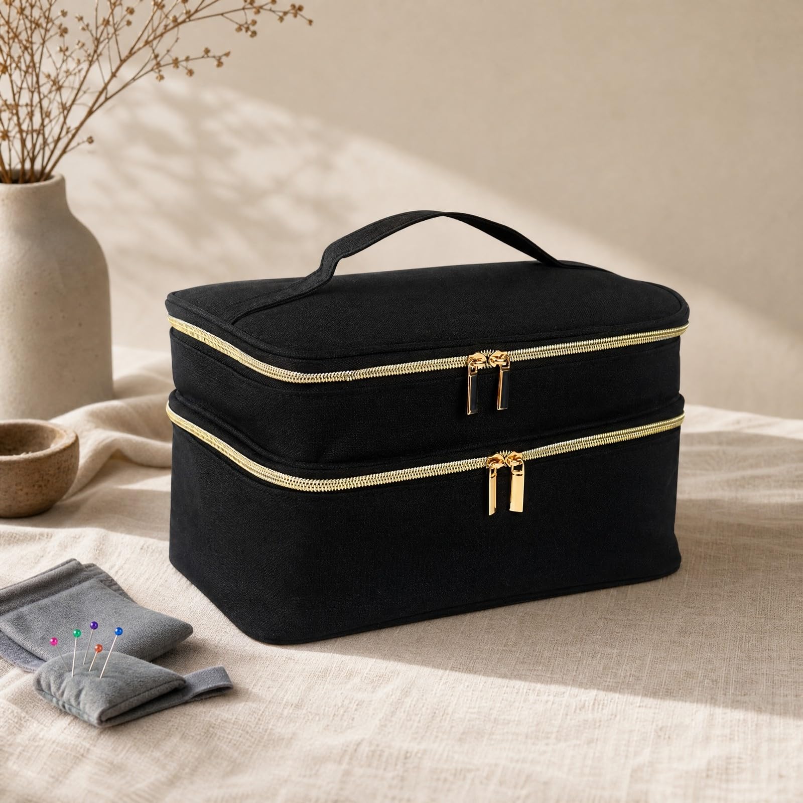 rockible Bolsa Costura con Divisores Extraíbles Doble Capa Organizador Portátil Útiles Costura Estructurado para Viajes, Hogar, Morado