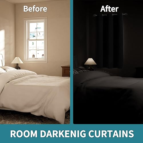 Miniatura 3 de BGment Cortina opaca negra de 63 pulgadas de largo, aislamiento térmico para oscurecer la habitación, cortina individual para sala de