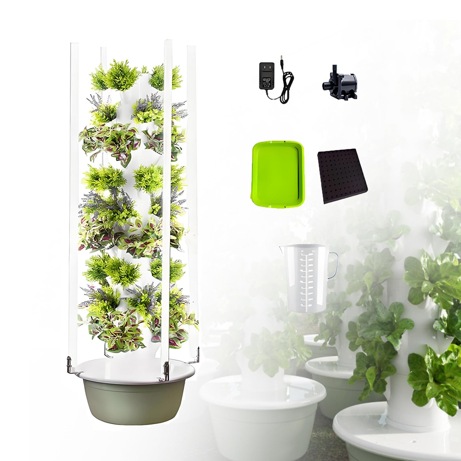Kit de Cultivo Aeropónico Vertical con Luz Led Hidroponia Kit Completo Torre Columna con Bomba Hidratante y Tanque de Agua Móvil para Hierbas Frutas y Verduras Green-7Layer