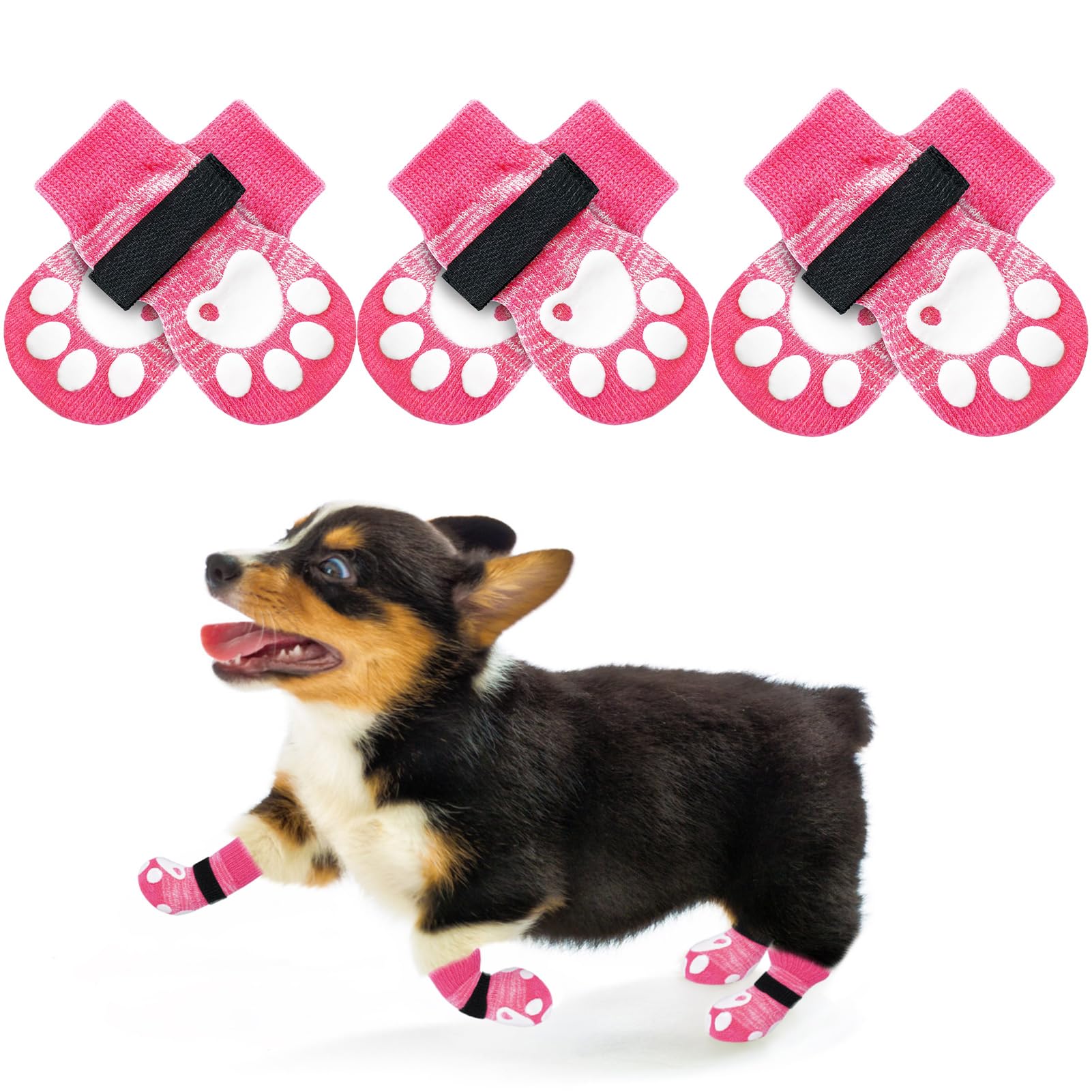 EXPAWLORER Anti Slip Small Dog Socks - 6 Pieces Cute Puppy Paw Socks with Grippers for Hardwood Floors, Dog Paw Protectors, Prevent Licking, Scratching, Small Dog Booties,Dog Shoes for Cold Pavement