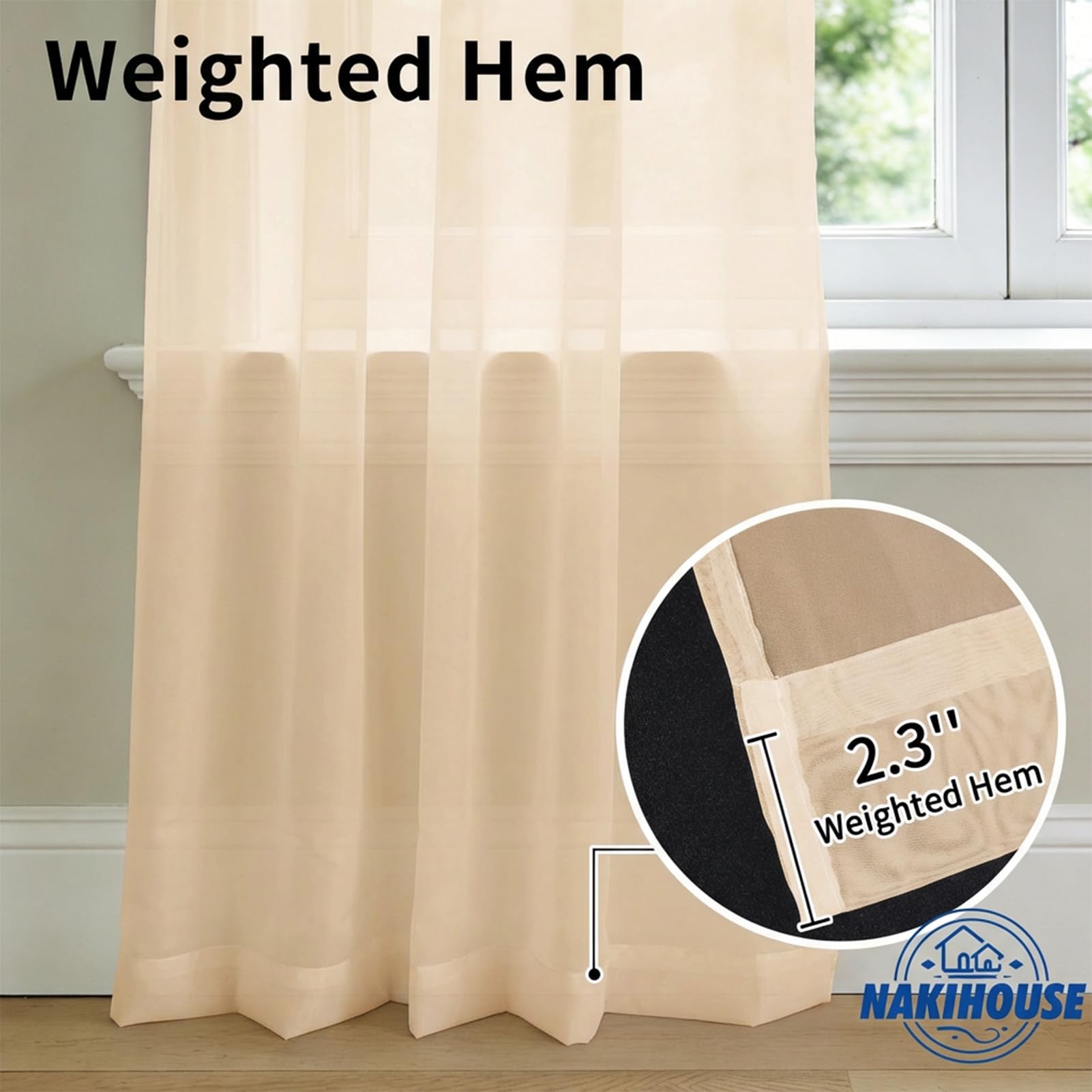 Rideaux en voile 114,3 cm filtrant la lumière pour salon