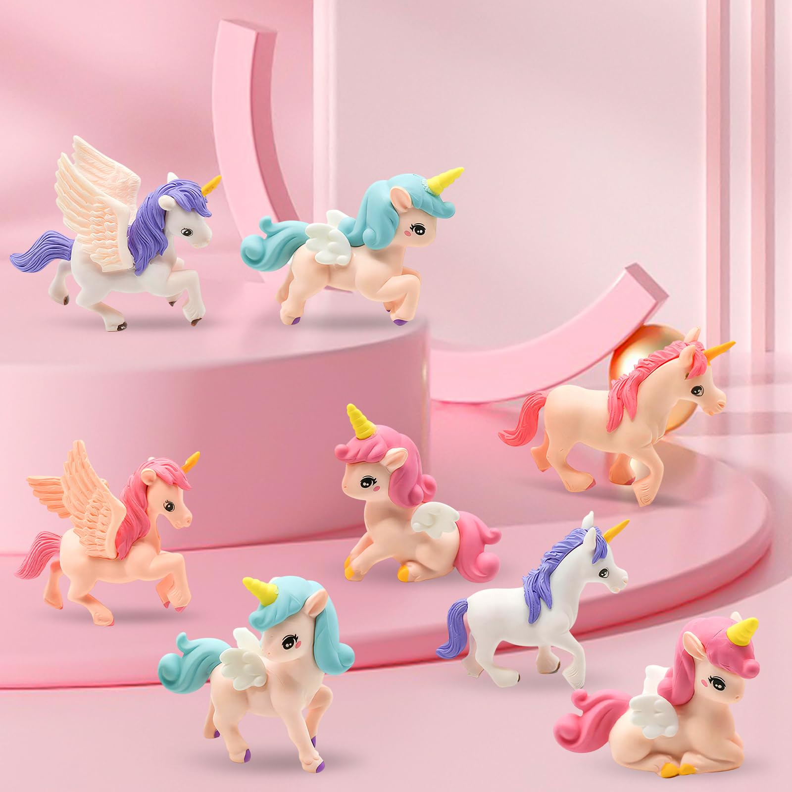 EKKONG Mini Figurine Licorne, 8 Pièces Licornes Figurines pour Enfants Decoration Gateau Licorne Petite Figurine pour Filles Bureau-, Bibliothèque-, Fête d'anniversaire-, Gâteau- Décoration