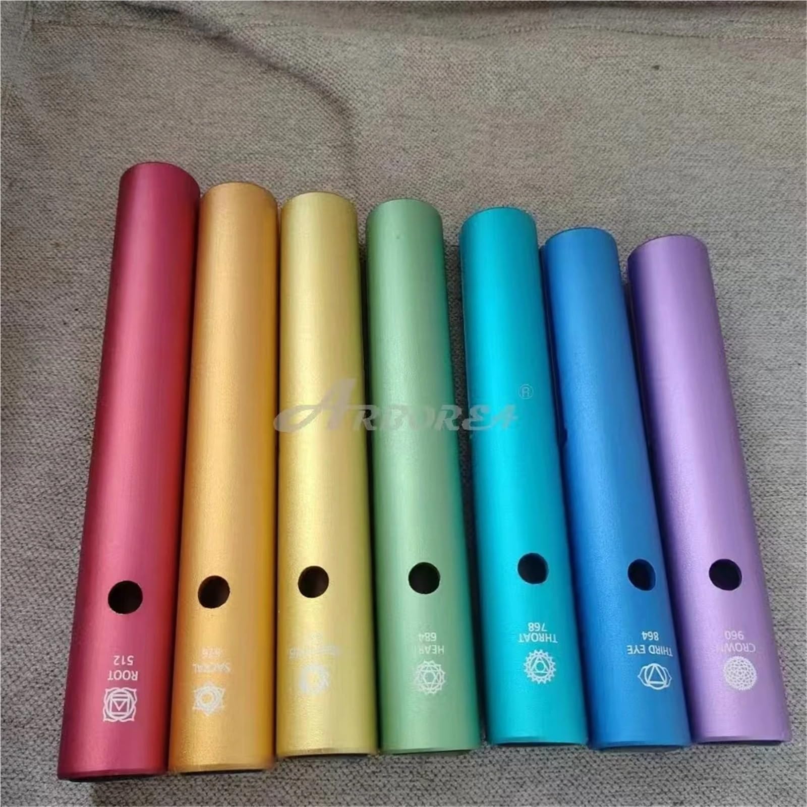 Wah-Wah-Rohrsatz Sieben Charkas, Metall-Wah-Wah-Röhre, bunte Windspiele, Klangheilungsinstrumente for Yoga und Meditation(Set 7 PCS)