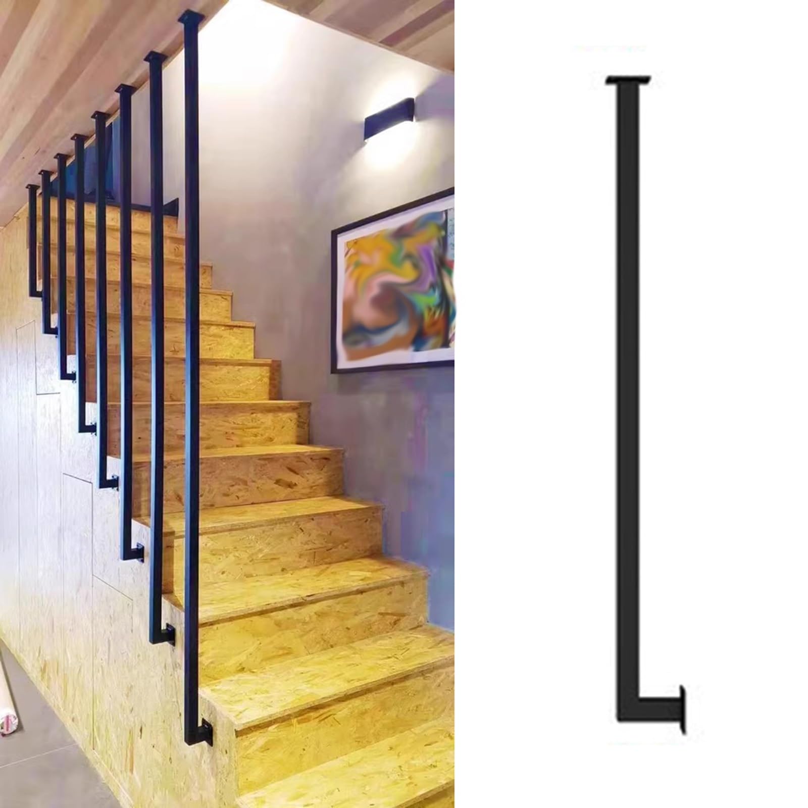 CHZDPP Universal Staircase Balusters for Level and Slope Staircases, Customizable Styles & Size Spindles for Staircase, Metal Balusters for Prevent Falling(Black (1 pc),85cm/33.5in/2.8ft)