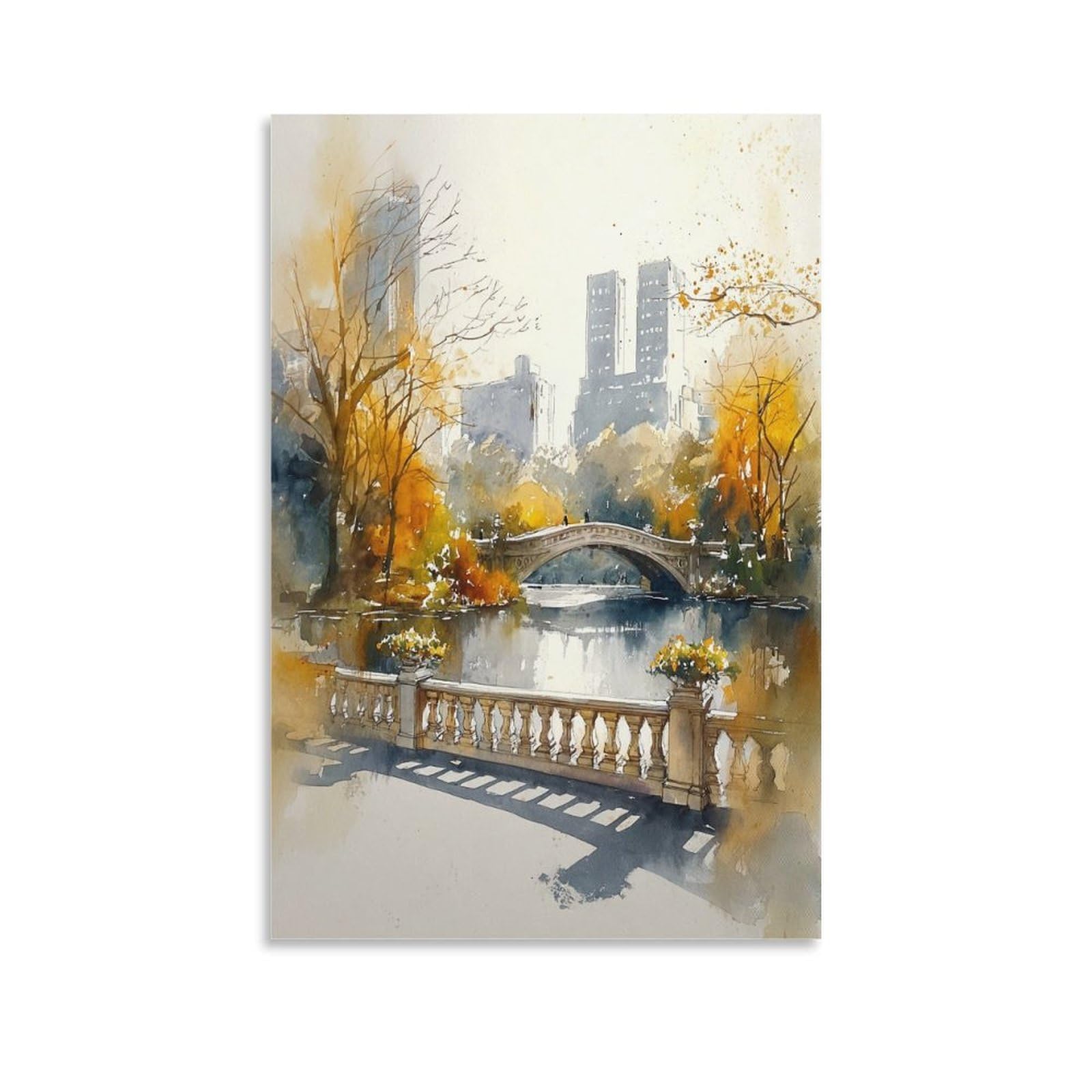 XWYMXZ Lake Eola Park Watercolor Painting Travel Poster 20x30inch(50x75cm) Vintage Watercolor Canvas Art