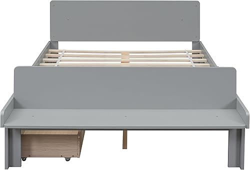 Miniatura 6 de Merax Marco de cama matrimonial para niños, cama matrimonial de madera con cajones, cama de plataforma tamaño matrimonial con banco de estribo, cama