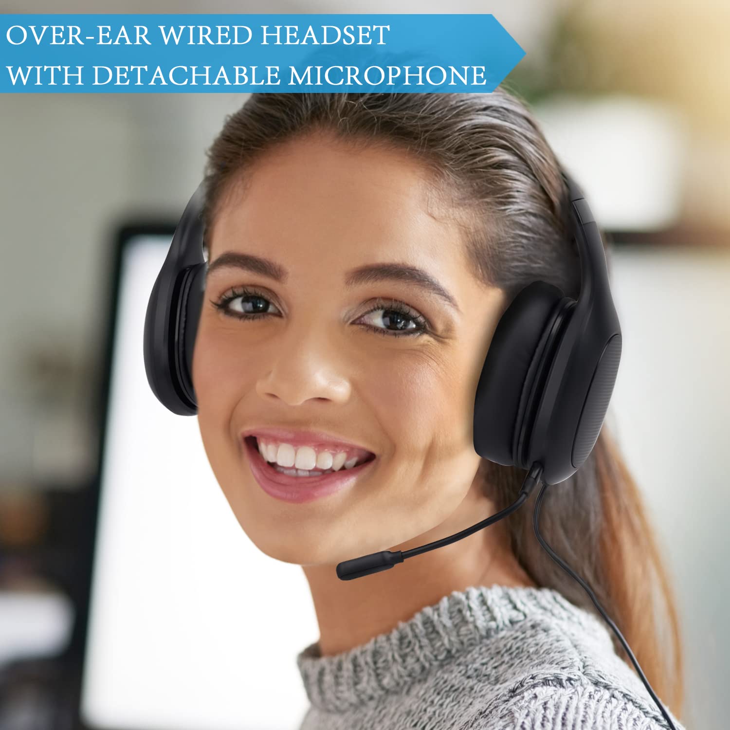 Konnek Stein Wired Headset Office with Microphone, Headphone Over-Ear Adjustable Headband Comfortable Ear Cushion Work on Computer PC Mac Laptop