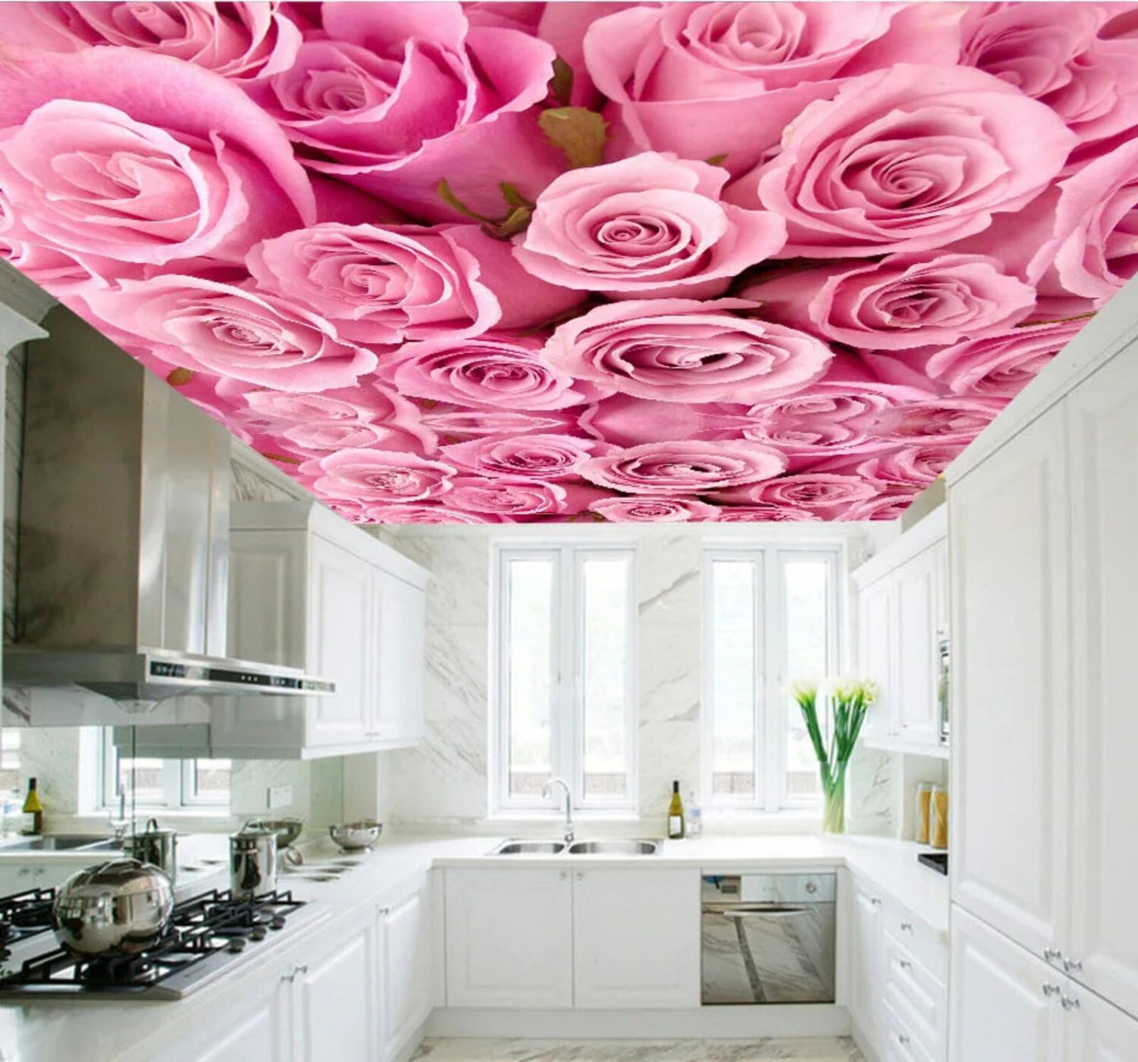Wallpaper-3D-Xlm 250Cm×170Cm(B×H) Simple Beautiful Romantic Pink Roses 3D Wallpaper Easy Install Feature Office Living Room Sofa Bedroom Tv Background Wall Decoration-250Cm×170Cm