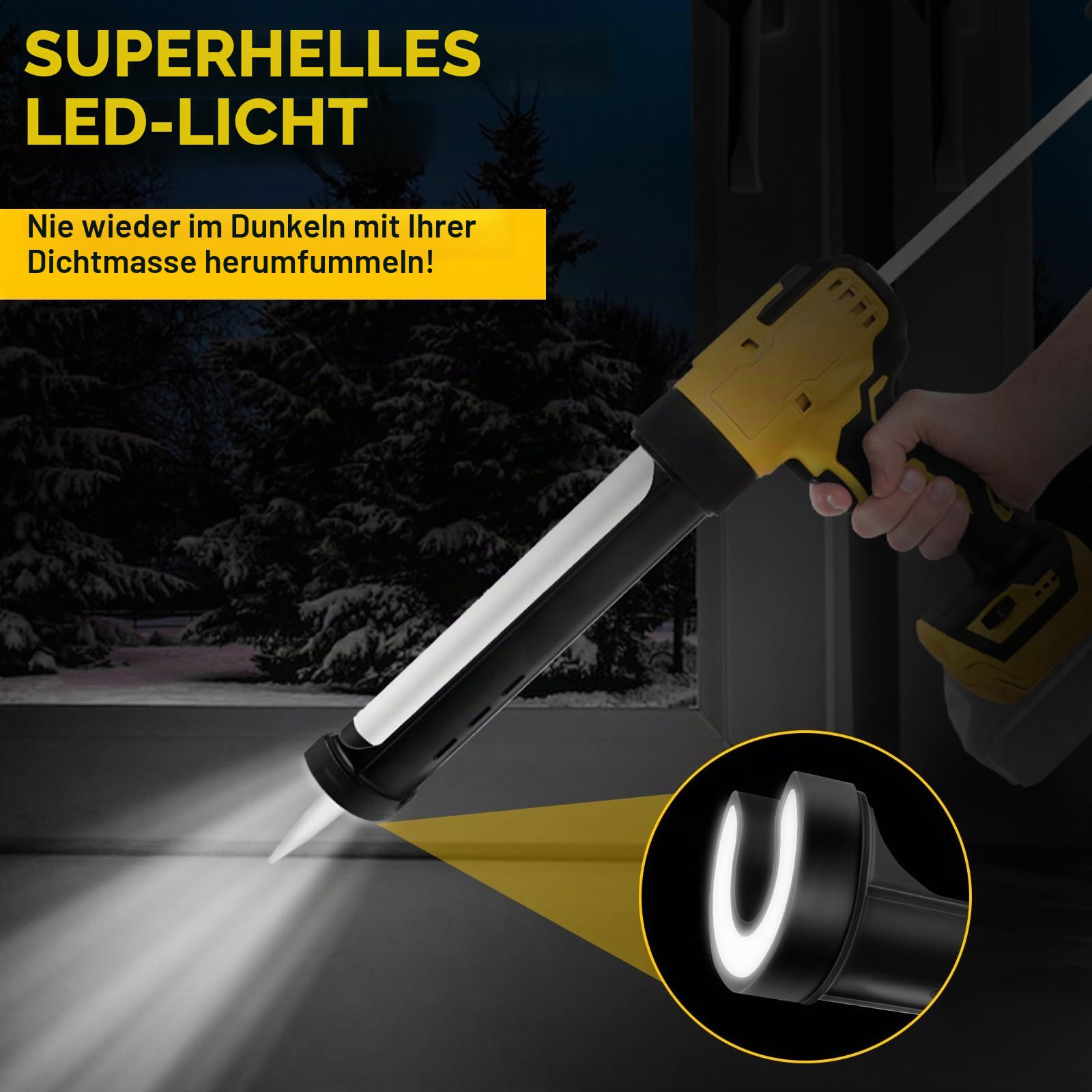 Akku Kartuschenpresse Kompatibel mit Dewalt 20V Akkus,Anti-Tropf-Funktion, mit LED-Licht und 6 Einstellbaren Geschwindigkeiten Für die Reparatur von Bodenfliesen und Abdichtung (Ohne Akku)