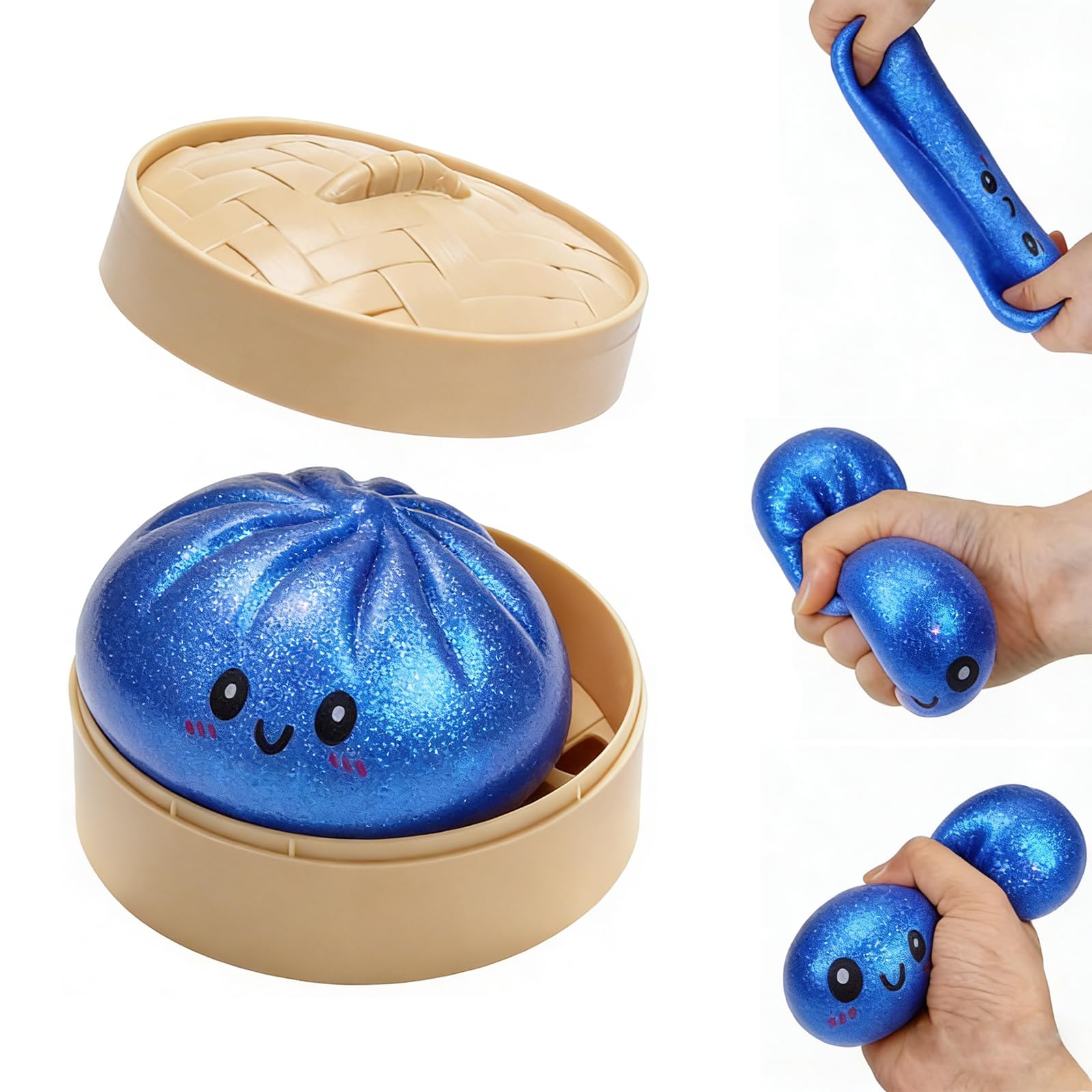 Shixiuminy 2026 New Glitter Dumpling, Giant Dumpling Squishy, Jumbo Squishy Toy with Steamer Box, Cute Anxiety Relief Fidget Toy, Soft Squeeze Decompression Dough for Adults Teens (blue)