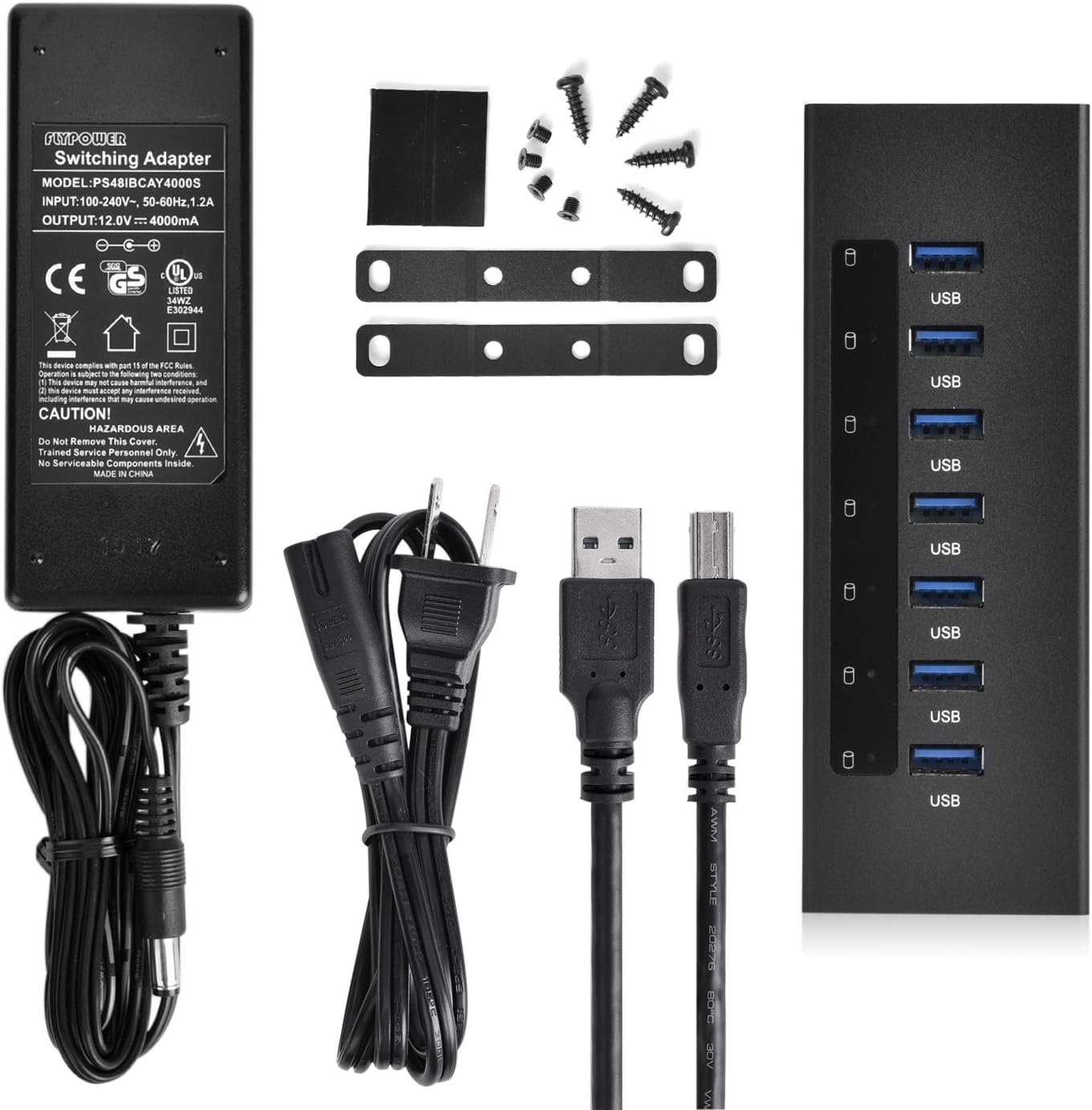 9 Port (7 Data 2 Charge) 48W Powered Aluminum USB 3.1 Gen 1 Hub with FireCharge Technology