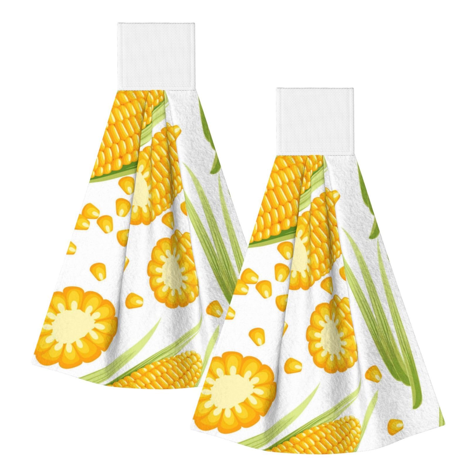DOPKLNA Fresh Ripe Corn Cobs Pattern, 2 Pcs Hanging Coral Fiber Hand Towels for Bathroom, Absorbent Kitchen Towels