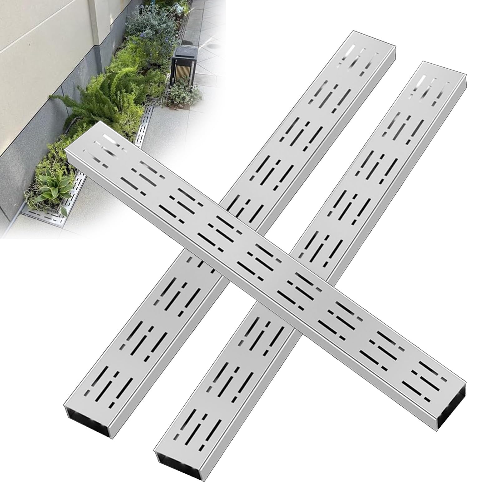 KLGFBDC Channel Drainage Kit, Stainless Steel Drainage System with Removable Cover, Suitable for Yard, Pool, Farm, Deck, and Trench Drainage Grates