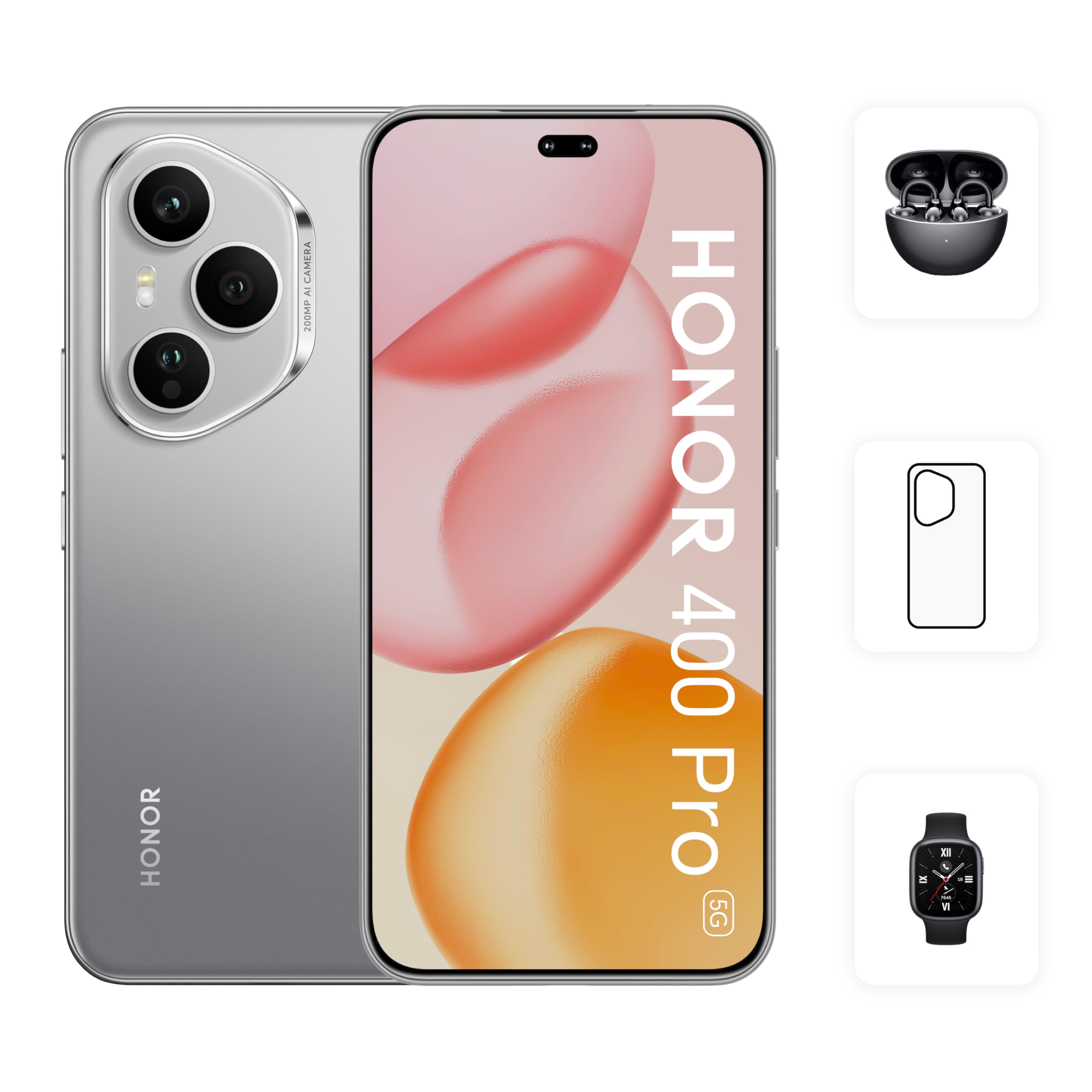 HONOR 400 Pro 5G 12GB RAM 512GB Lunar Grey Dual SIM With Free HONOR CHOICE Earbuds CLIP & Assorted Case - Middle East Version