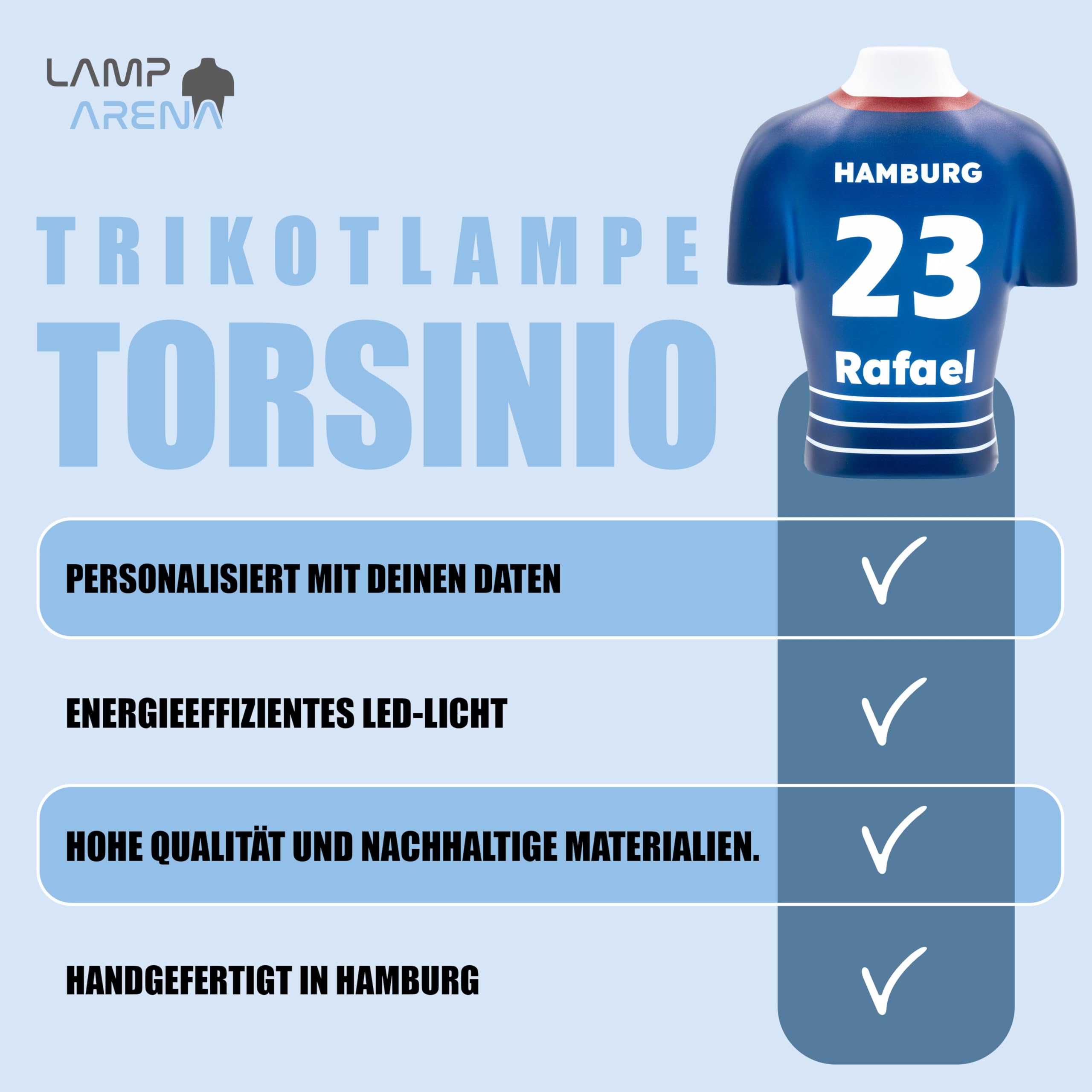 Fussball Trikot Lampe mit Namen – LED Nachtlicht Kinder, personalisierte Geschenke für Männer, Einzigartige Wanddeko für Fussball-Fans, Fußball Sachen für Jungen [Blau-Weiß | 25x30 cm]
