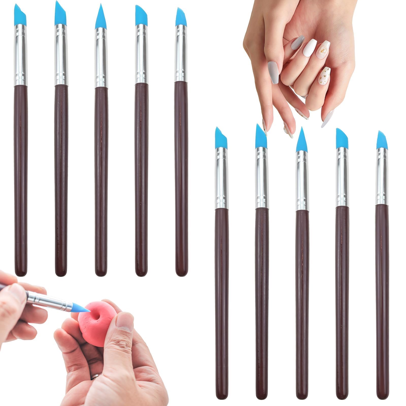 10 PACK Silicone Paint Brush, Silicon Color Shapers Brushes, Clay Color Sculpting Shapers, Brushes for Clay Sculpting Tools, Flexible Clay Sculpture Tools, for Painting, Masking Fluid, Clay Molding