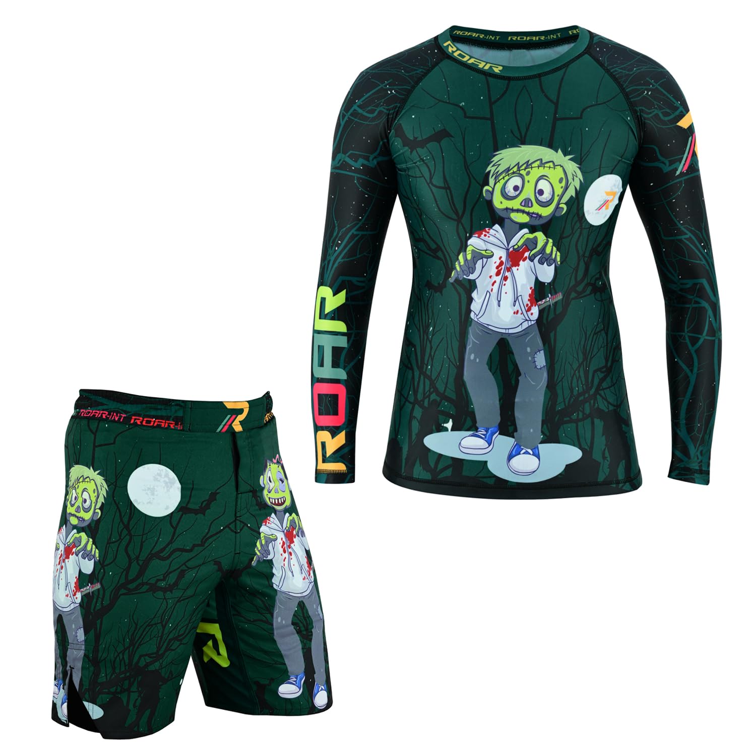 ROAR-INT MMA Rash Guard &amp; BJJ Shorts Set Kids Fight Training Grappling Wear Jiu Jitsu Gi Trunks Outfit Set