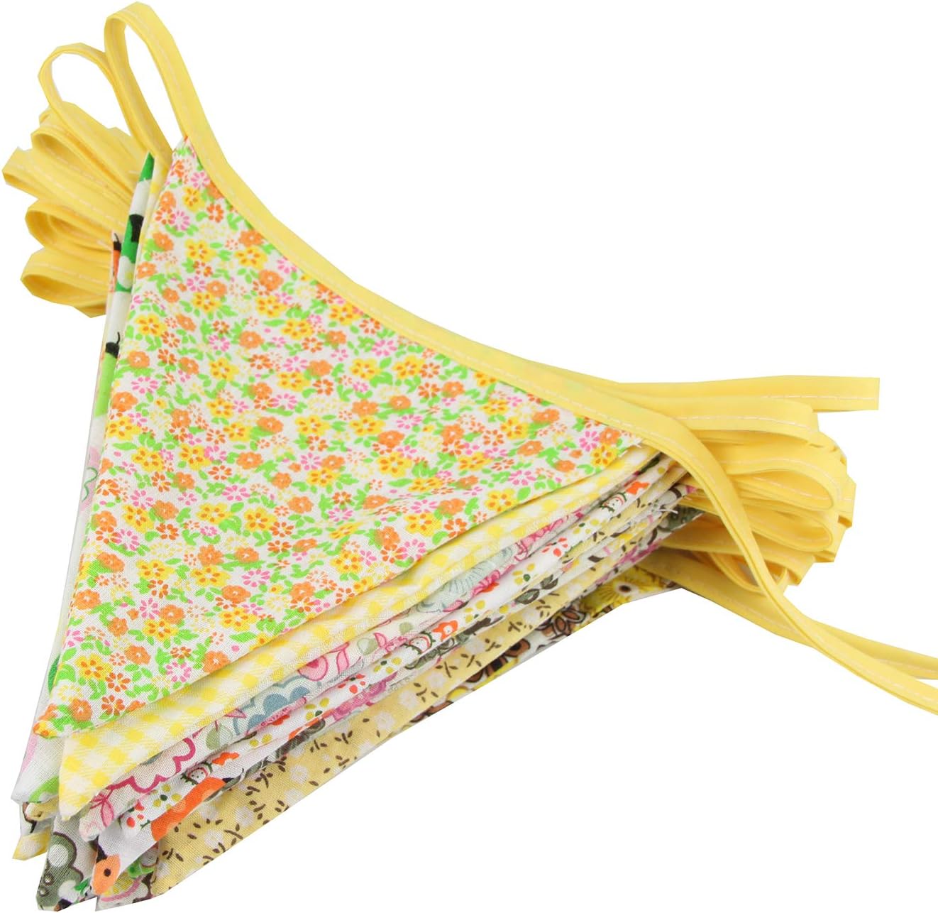 10M/32Ft Triangle Bunting Banner, 36 Pcs Cotton Fabric Flags Pennant Garlands for Birthday Party, Wedding, Baby Shower, Outdoor and Home Decorations (Yellow) - Image 4