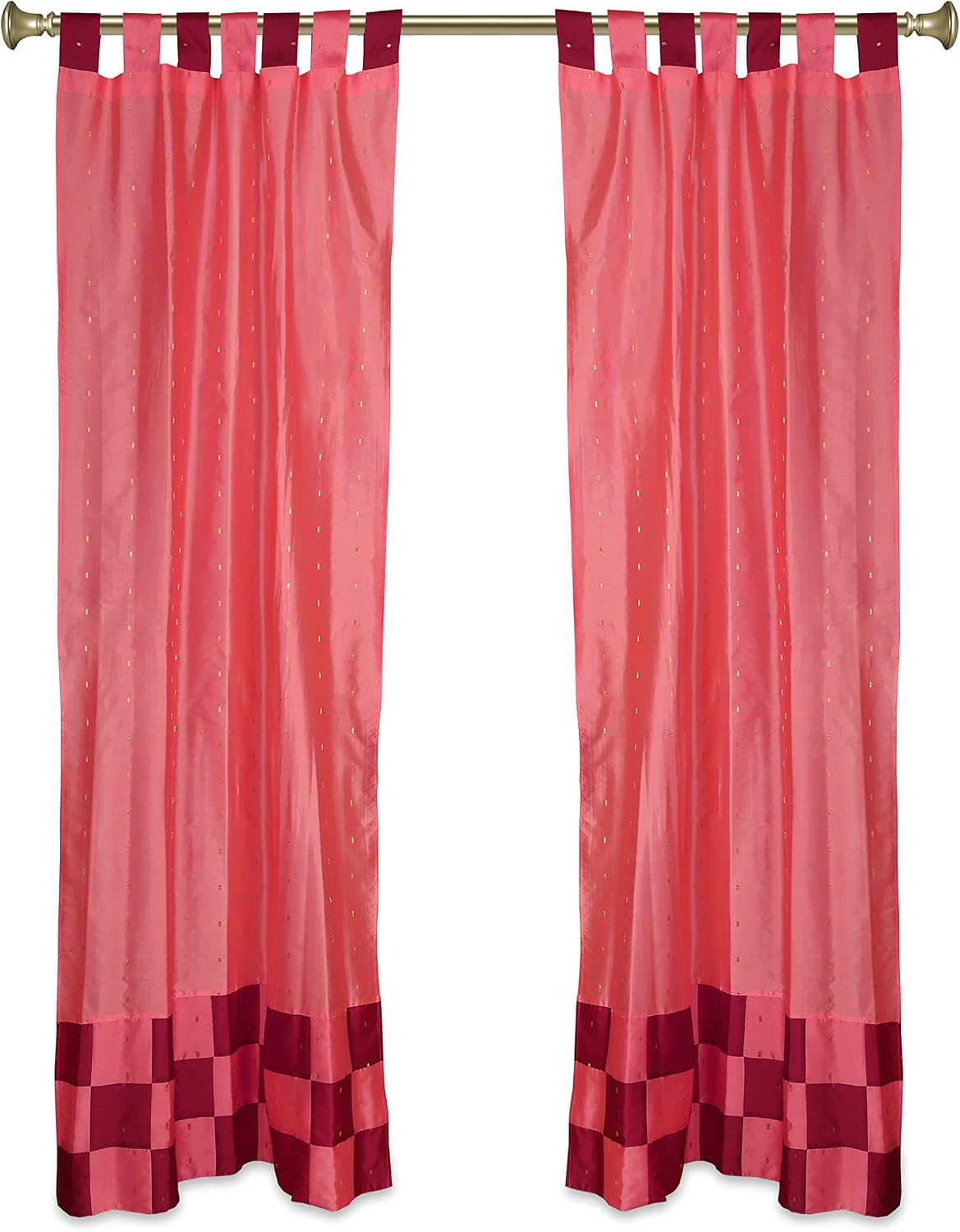 4 Pc Set of Indian Curtains - Boho Curtains for Bedroom - Sari Bohemian Curtains & Drapes for Living Room 84 Inch Length with 2 Panels, 2 Cushion Covers - Cute Door Closet Curtains Pink Maroon