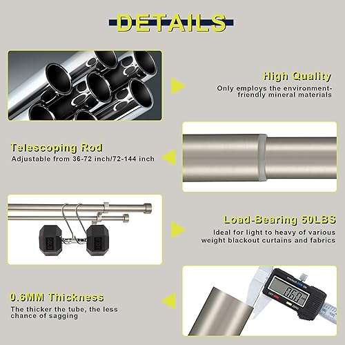 Miniatura 4 de Barras de cortina dobles para ventanas de 36 a 72 pulgadas, barras de cortina dobles delanteras de 1 pulgada y 58 pulgadas traseras con soportes de