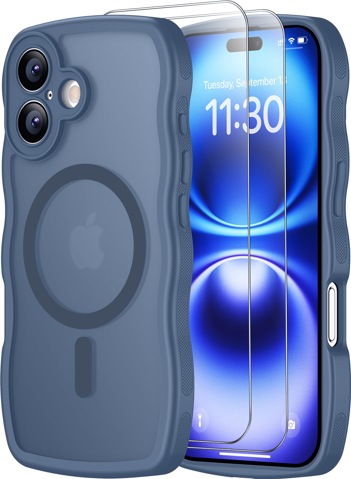 SPIDERCASE Magnetic for iPhone 16 Case, [Curly Wave Edge] with [2 Tempered Glass Screen Protector] [Full Camera Protection] Anti-Fingerprint
