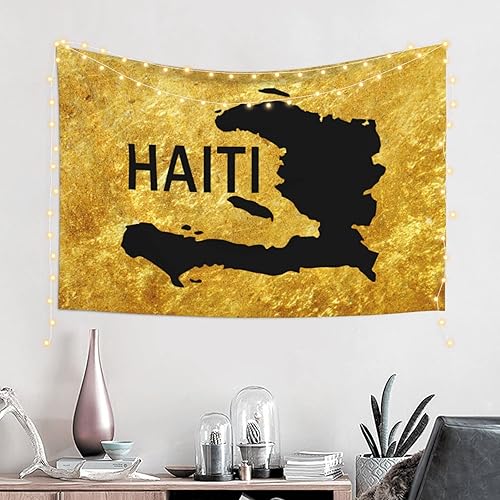 Miniatura 2 de Tiayead Tapiz dorado con bandera de mapa haitiano de Haití, 60 x 40 pulgadas, decoración para colgar en la pared para sala de estar, dormitorio,