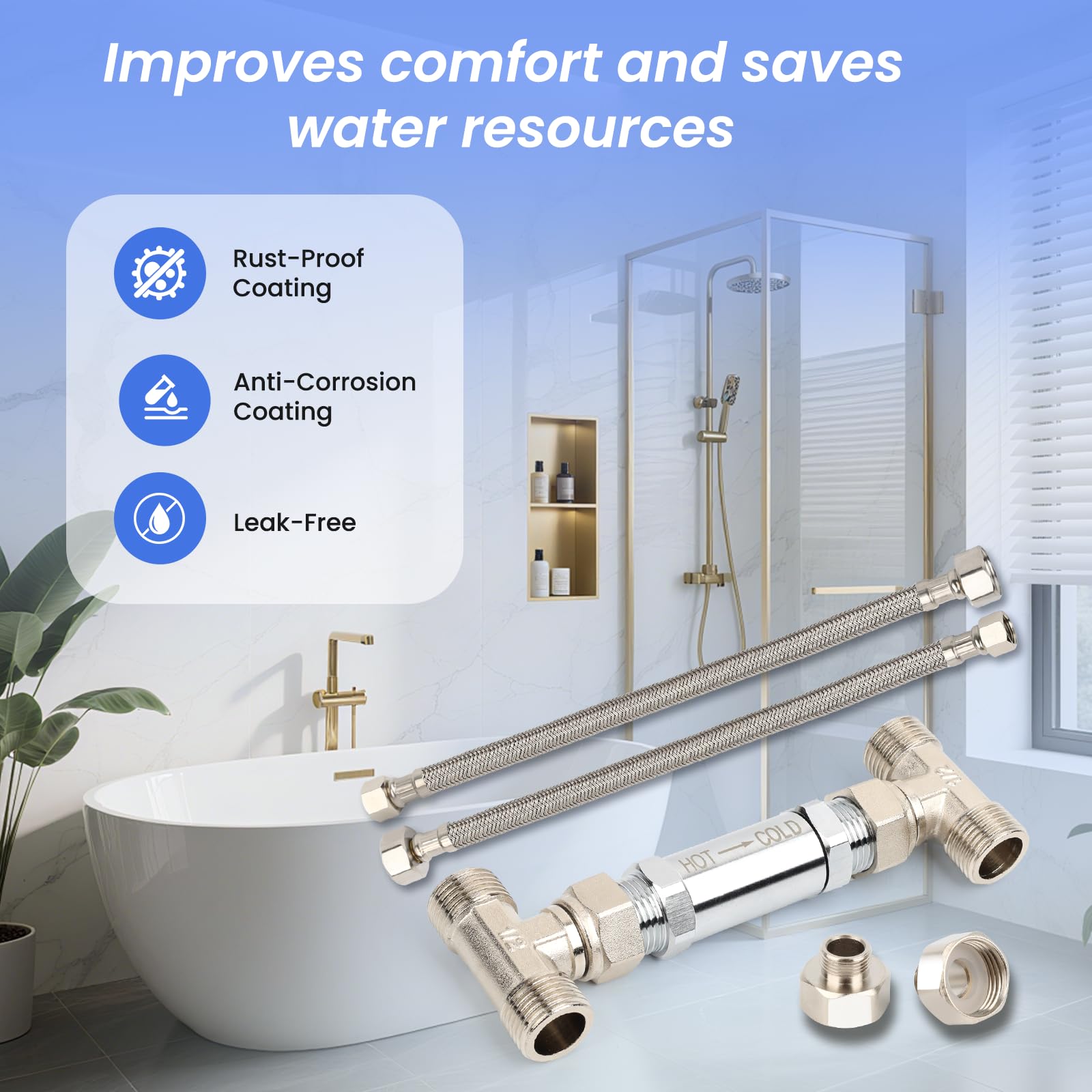 Válvula de sensor de bomba de recirculación de latón con acabado cromado – Repuesto para vatios premier 500800, 500805 y grundfos up Comfort Hot Water Systems – Sustituye a las piezas 595926