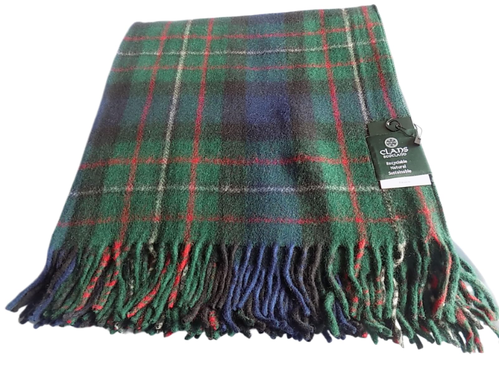 Clans Of Scotland Green & Navy /Red Check Clans Scotland Wool Blend Tartan Blanket/Throw Ferguson Tartan