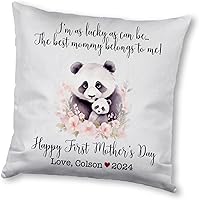Vista 13 de Funda de almohada personalizada para el primer día de la madre, diseño de panda con niños, funda de almohada personalizada para el día de la madre