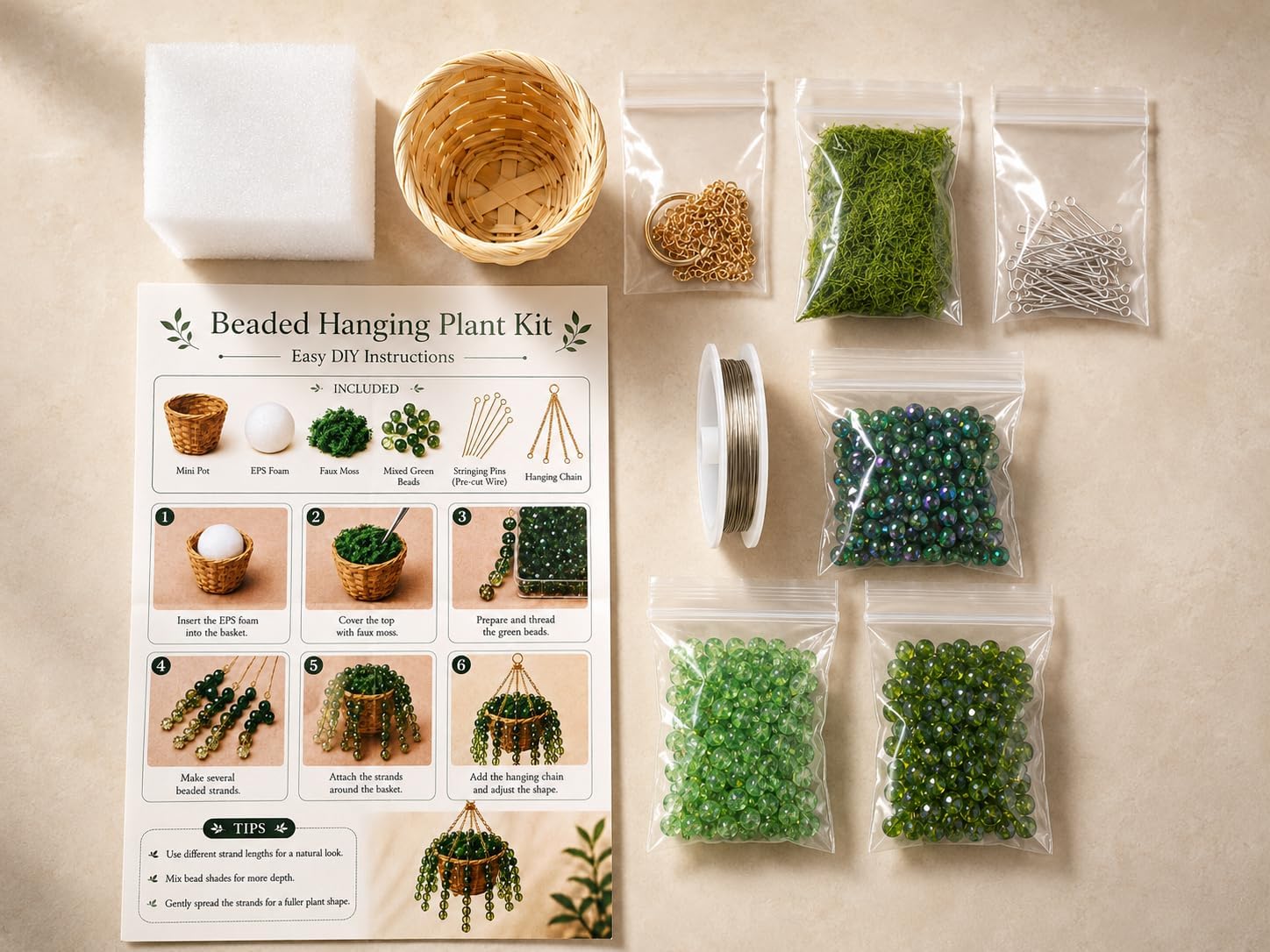 Beaded Hanging Plant Suncatcher DIY Kits - Classic Green 270 Beads