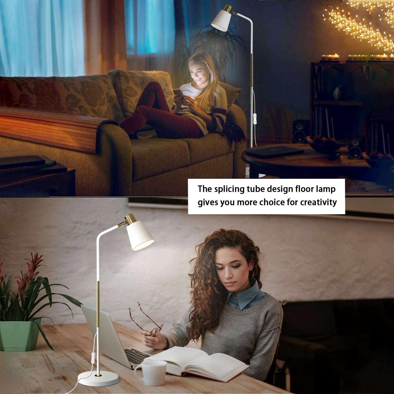 LALISU Stehlampe Industrielle Wohnzimmer Rustikale Bauernhaus Leselampe mit Metll Lampenshirm, Klassische Modern Standleuchte mit E27 LED Warmweiß Birne für Wohnzimmer, Schlafzimmer, Büro (Weiß)