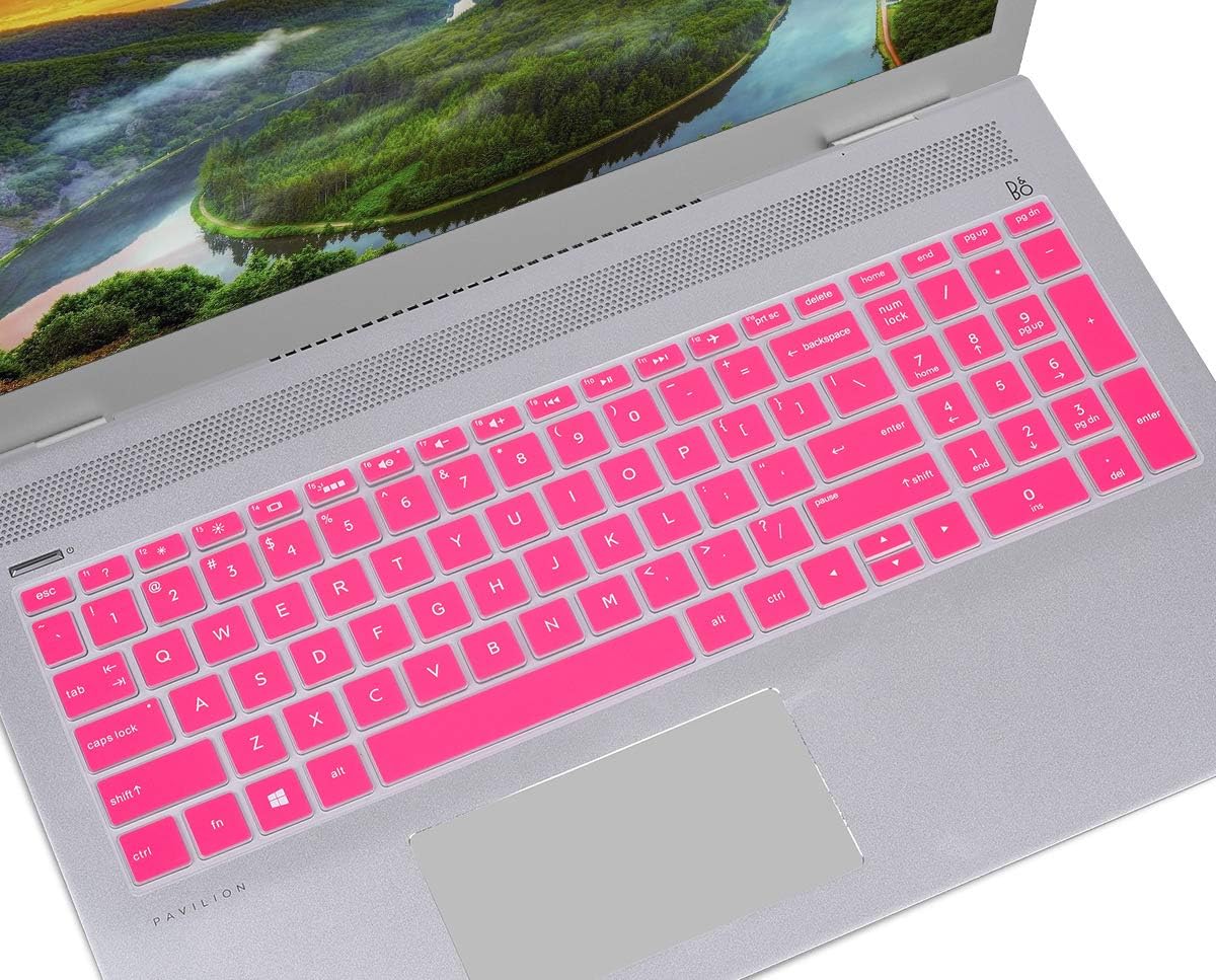 Keyboard Cover Skin for HP Envy X360 15.6 Inch/HP Pavilion X360 15.6"/ HP Pavilion 15/15.6" HP 15-DW/DY/CB/CC/CD/BW/BS, HP 2019 17.3" Laptop/HP Envy 17t 17M Touch/HP Pavilion 17-ar050wm-Hot Pink