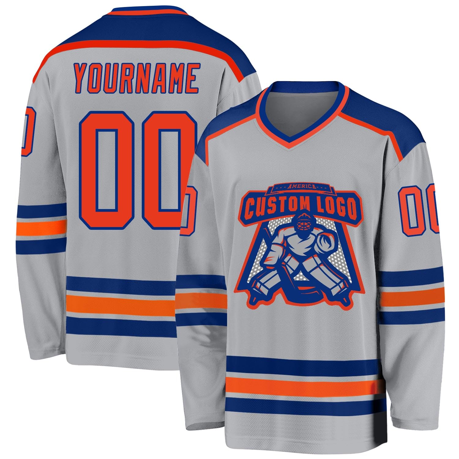 Custom Name Number White Red-Gold Hockey Jersey, Personalized Team V-Neck Sports Hockey Jersey for Men Women Youth